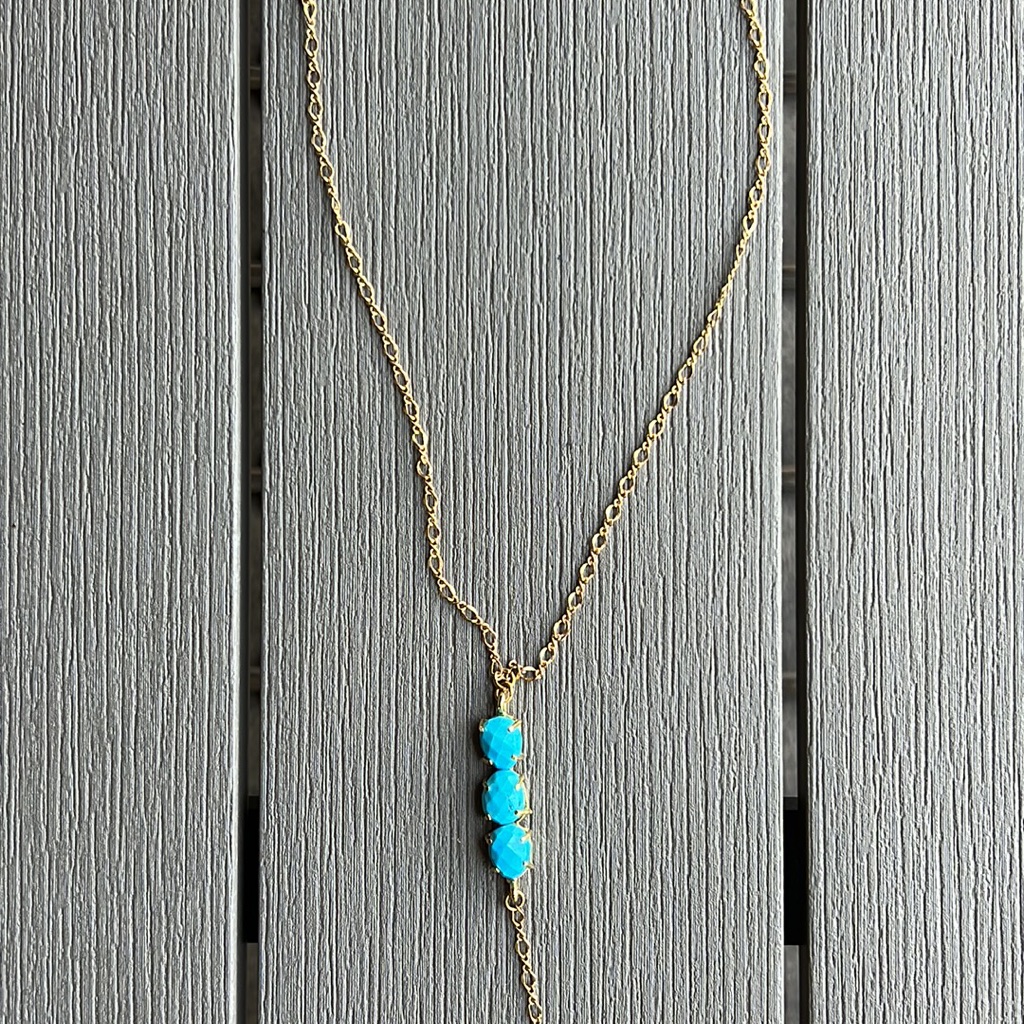 Bracha 3 Stone Turquoise Gold Filled Lariat Necklace Nwt